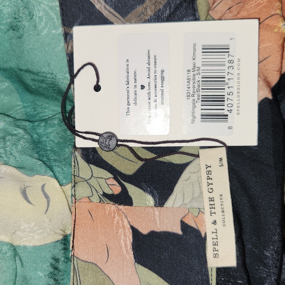 New Spell Designs Nightingale Reversible Kimono Robe Teal Black S/M Duster Lily - Picture 15 of 16